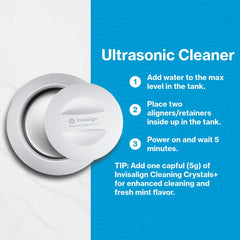 INVISALIGN limpiador ultrasónico con aligner dentro, eliminación de residuos rápida