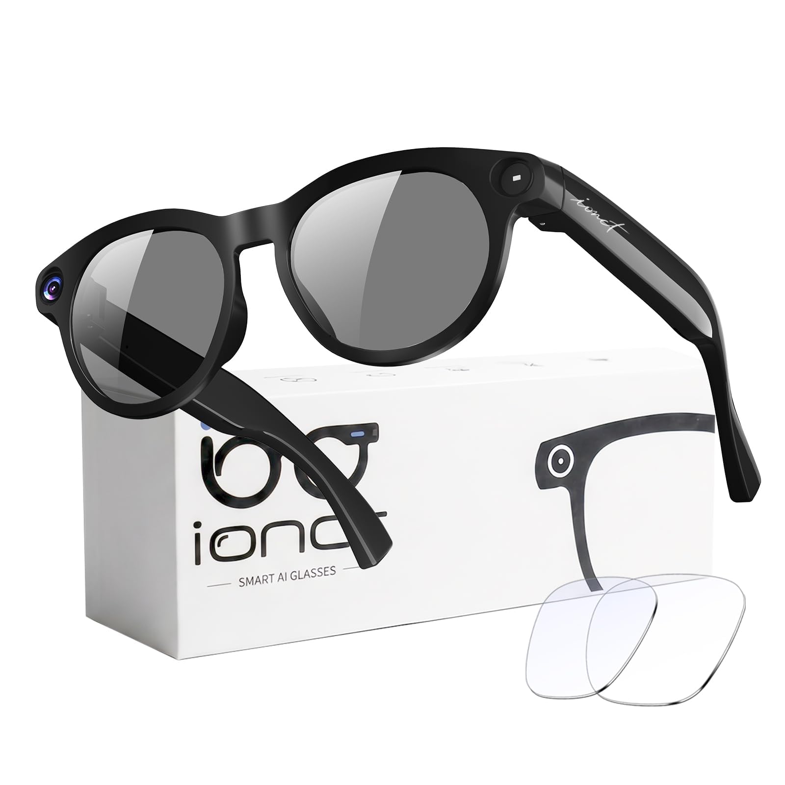iONCT gafas frontal con empaquetado mostrando diseño y funciones