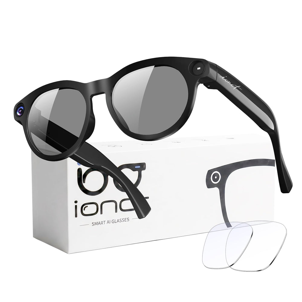 iONCT gafas frontal con empaquetado mostrando diseño y funciones