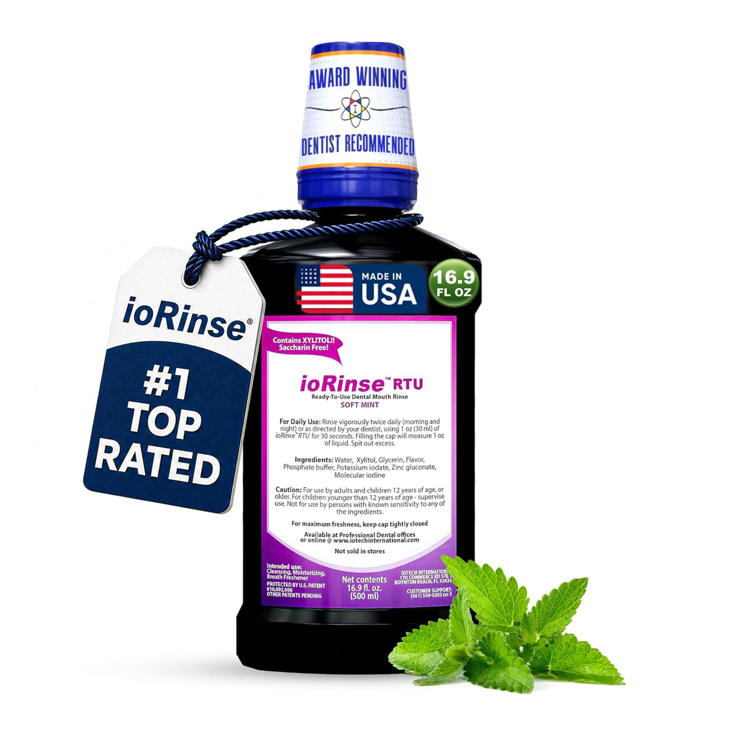 iotech ioRinse front label showing product name and soft mint freshness