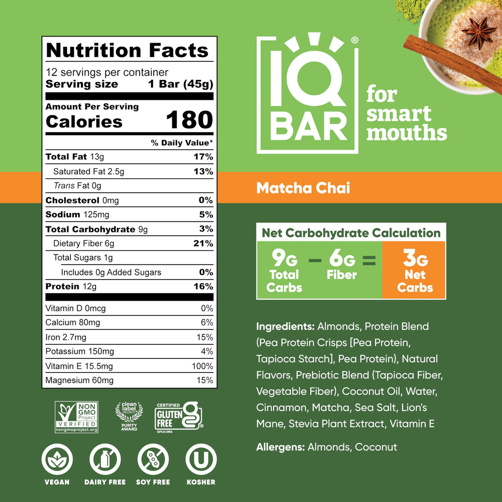 IQBAR Matcha Chai junto a objetos para comparar tamaño y porción
