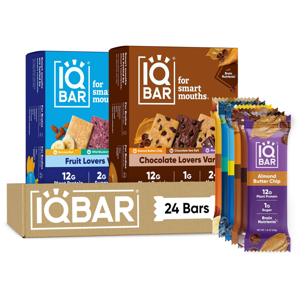 IQBAR envase frontal mostrando pack de 24 barras y sello Clean Label Project para confianza