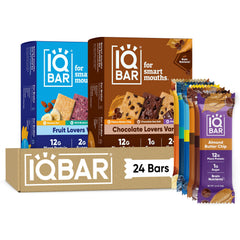 IQBAR envase frontal mostrando pack de 24 barras y sello Clean Label Project para confianza