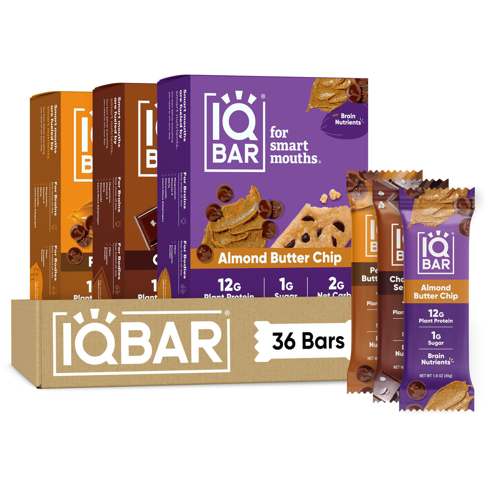 IQBAR paquete frontal chocolate mostrando variedad y conveniencia