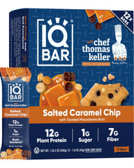 IQBAR empaque frontal Salted Caramel Chip muestran aspecto y beneficio práctico