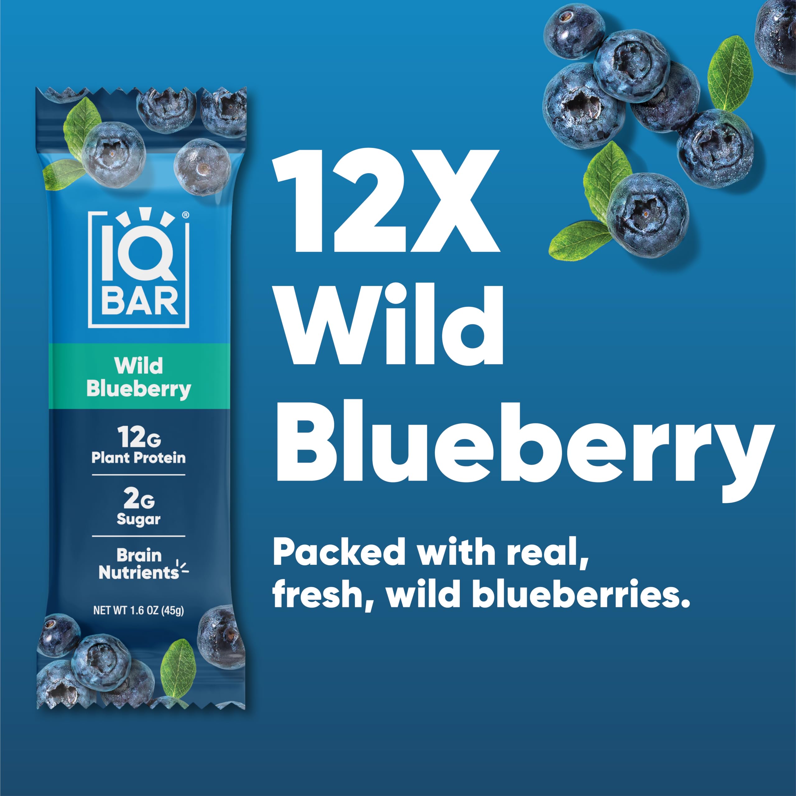 IQBAR barra Wild Blueberry en mano para mostrar tamaño práctico