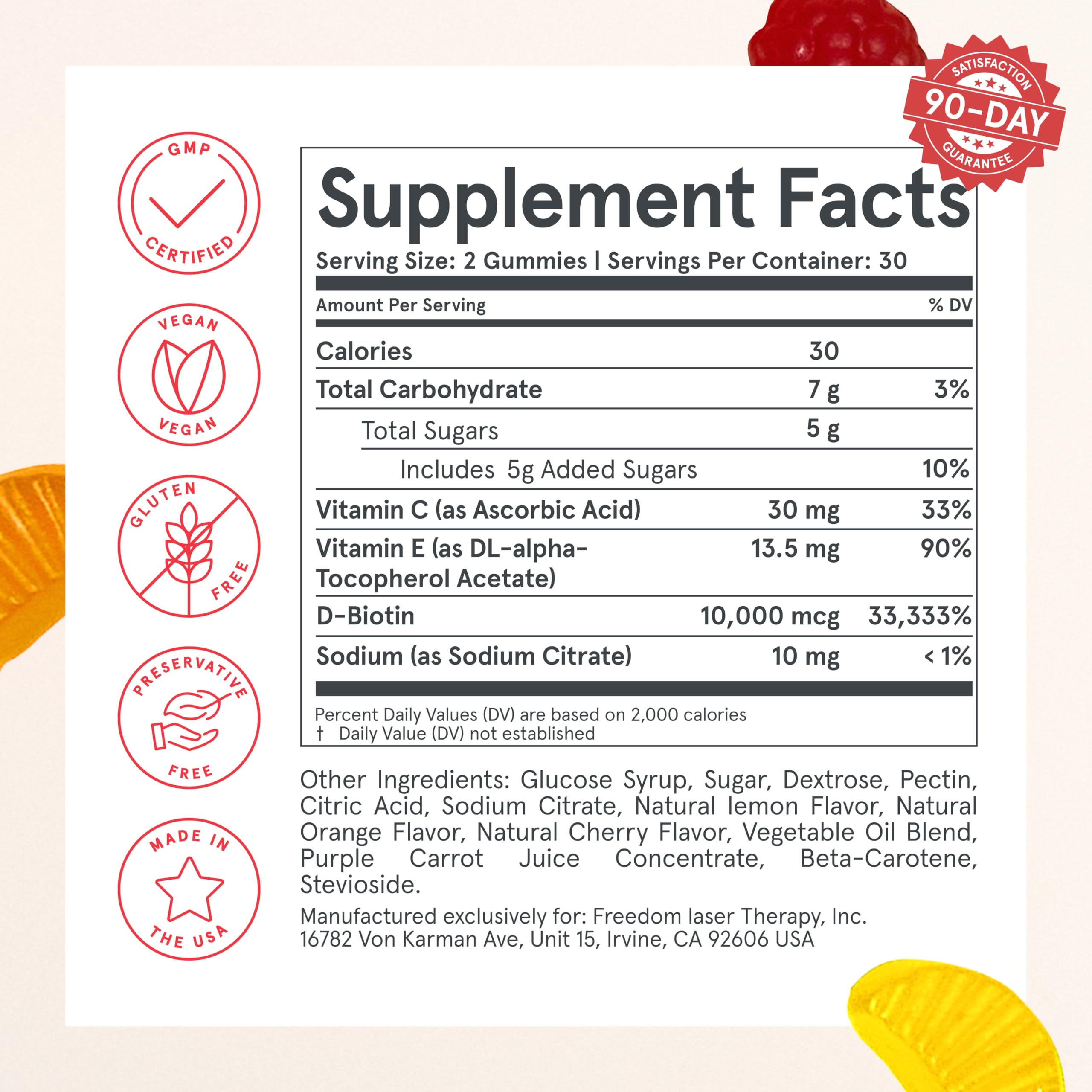 iRestore etiqueta con valores nutricionales y biotina 10000 mcg para transparencia