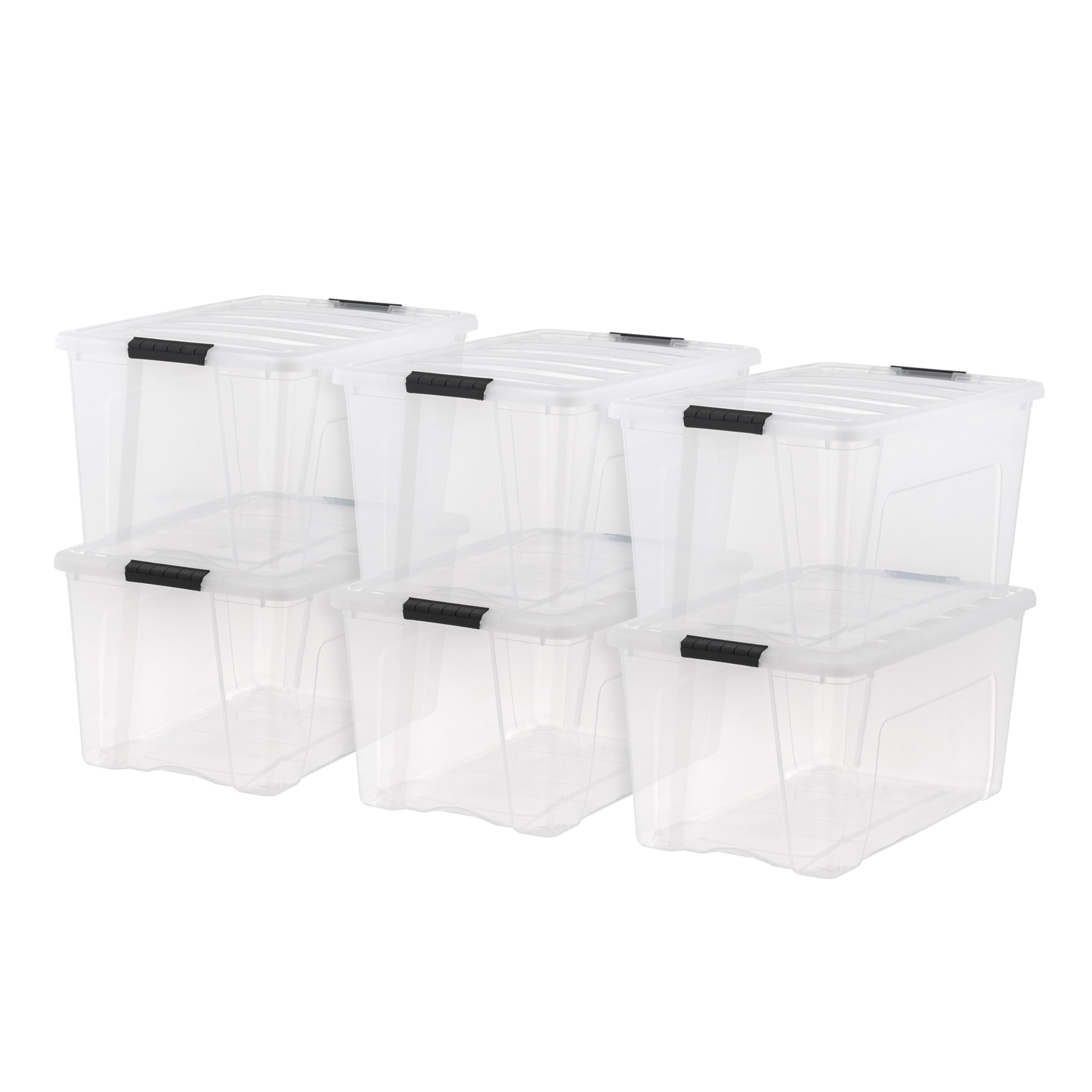 IRIS USA front view of six clear bins showing organization benefit