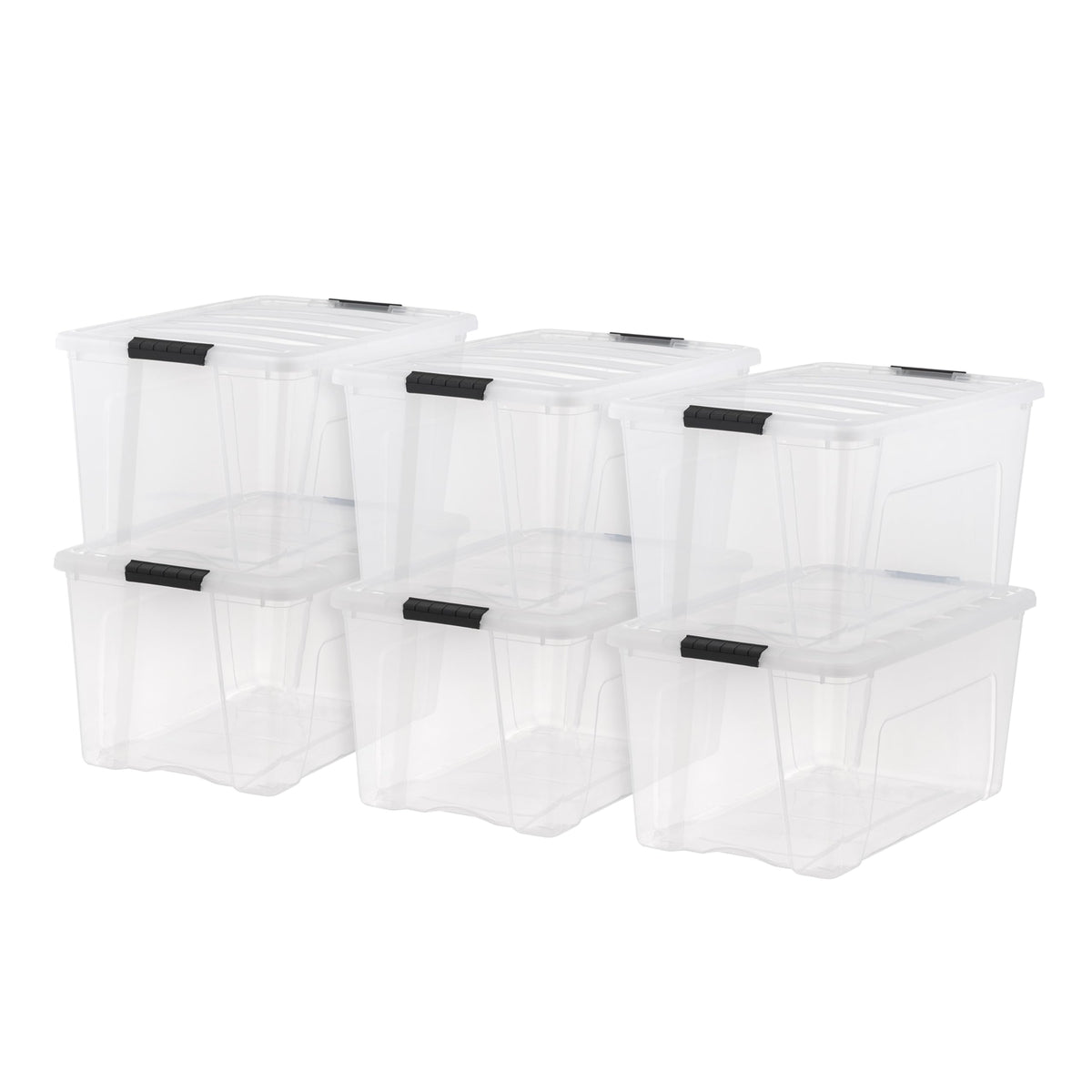 IRIS USA front view of six clear bins showing organization benefit