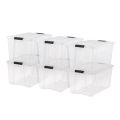IRIS USA front view of six clear bins showing organization benefit