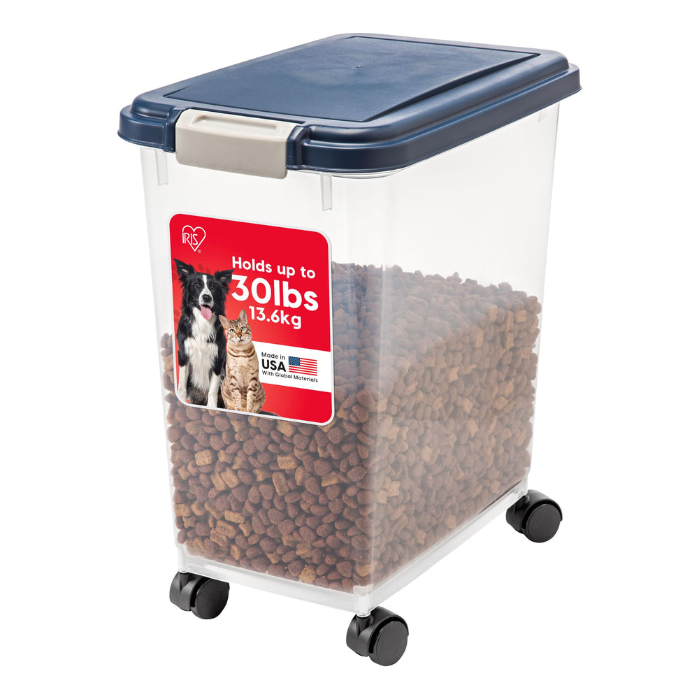 IRIS USA front view navy container showing neat storage and clipped lid benefit