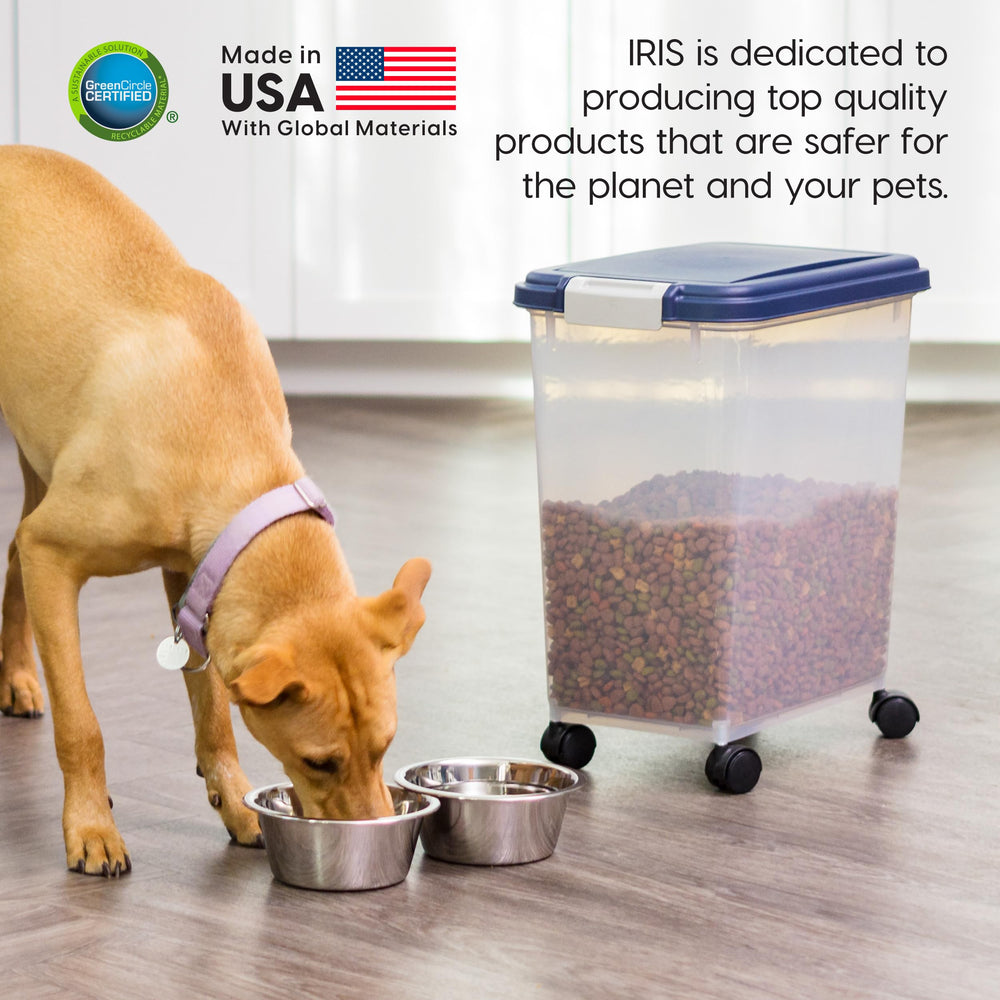IRIS USA placed by a pet bowl in kitchen for tidy feeding station benefit
