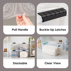 IRIS USA molded pull handle detail for easy shelf retrieval benefit