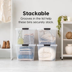 IRIS USA stacked bins on shelving maximizing vertical space benefit