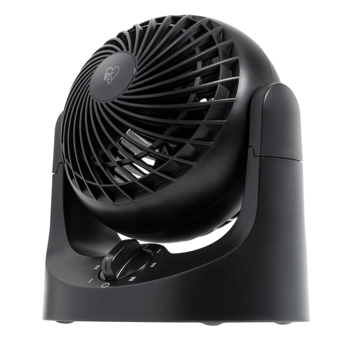 IRIS USA ventilador WOOZOO frontal mostrando diseño compacto y acabado mate para ahorro de espacio