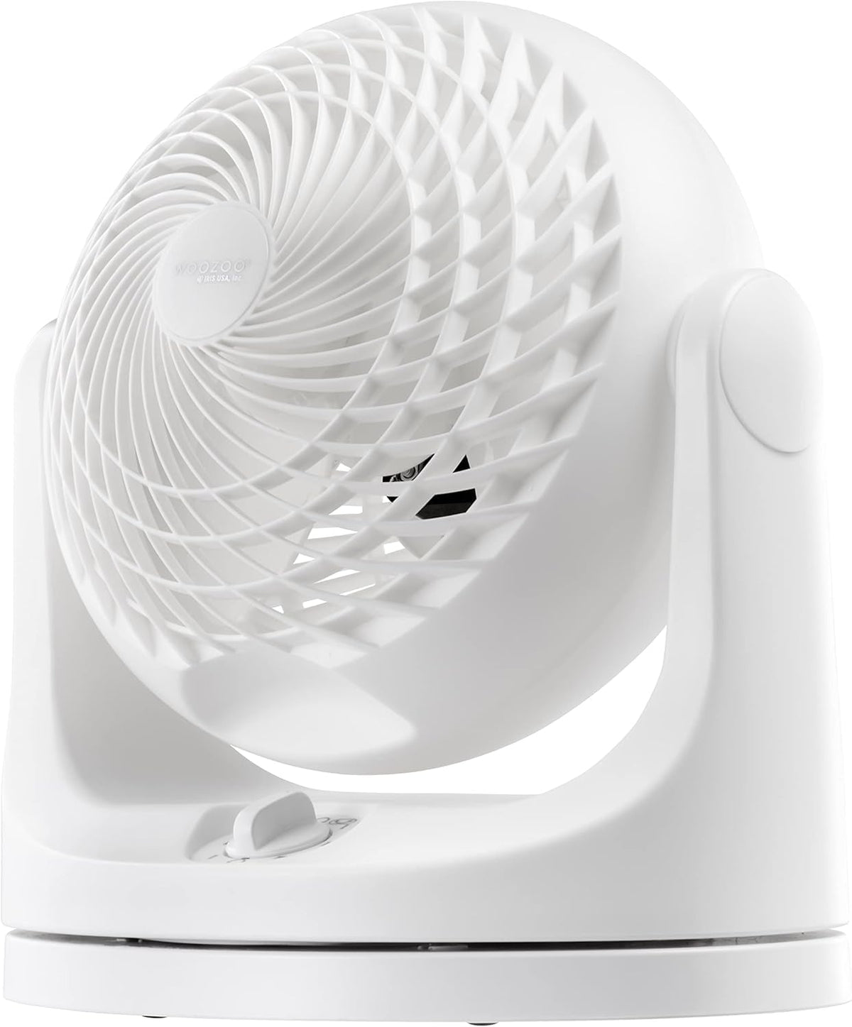 IRIS USA ventilador WOOZOO frontal mostrando diseño compacto y acabado mate