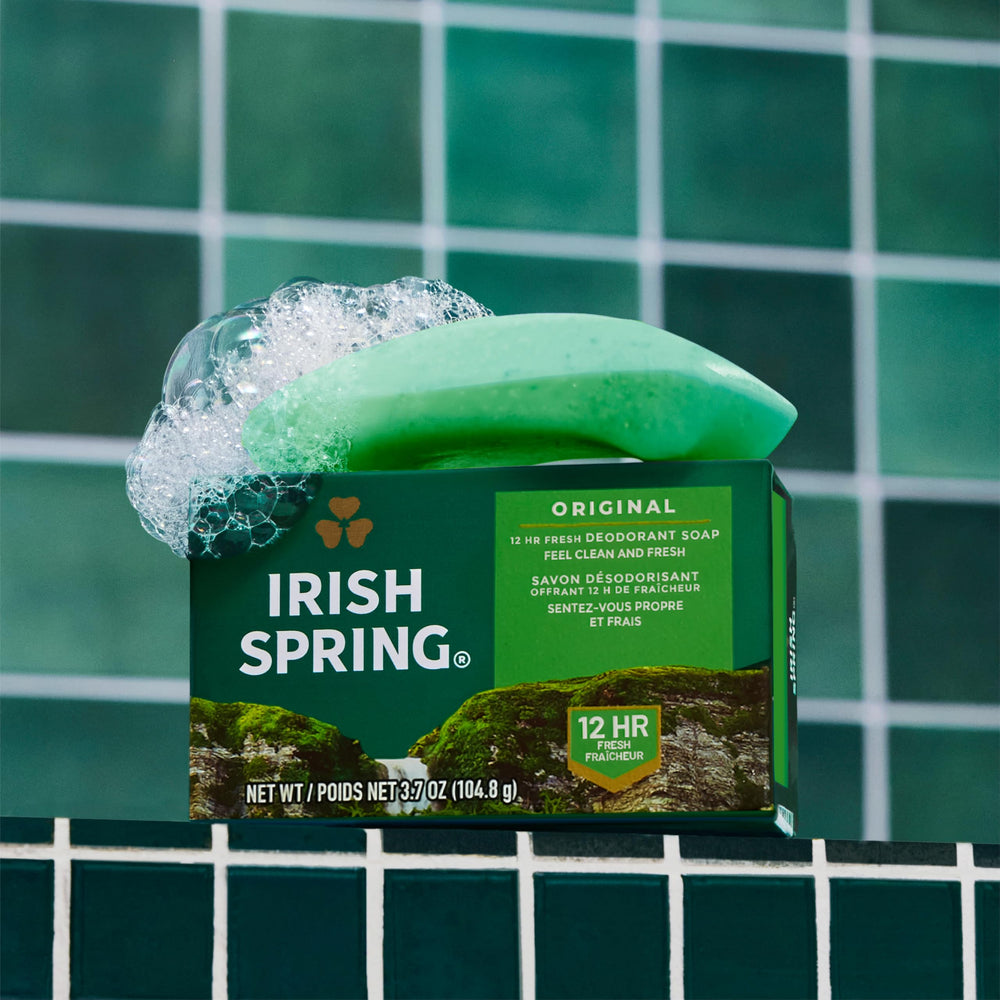 Irish Spring primer plano de la textura de la barra, limpieza eficaz