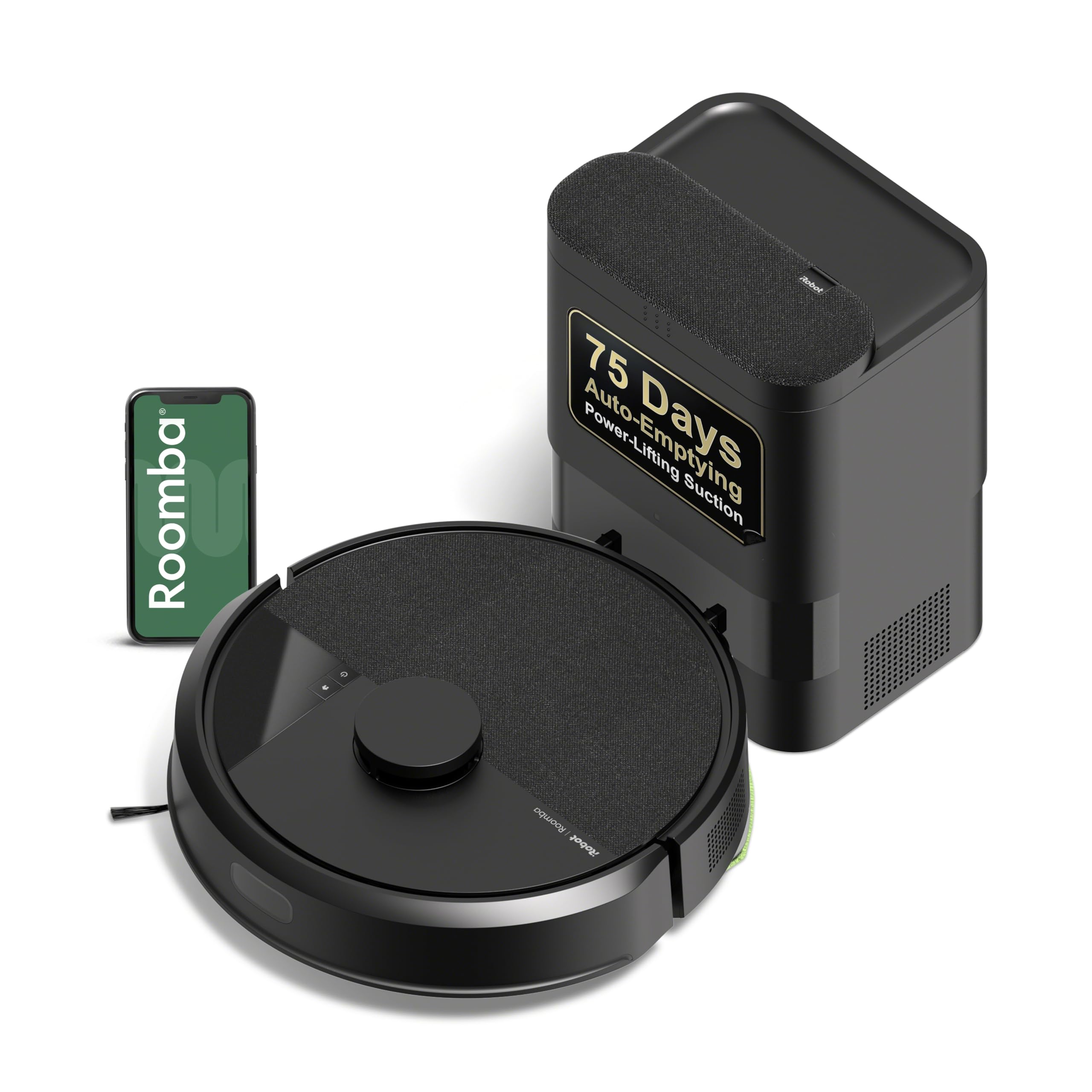 iRobot Roomba 105 frontal con base AutoEmpty mostrando ahorro de tiempo