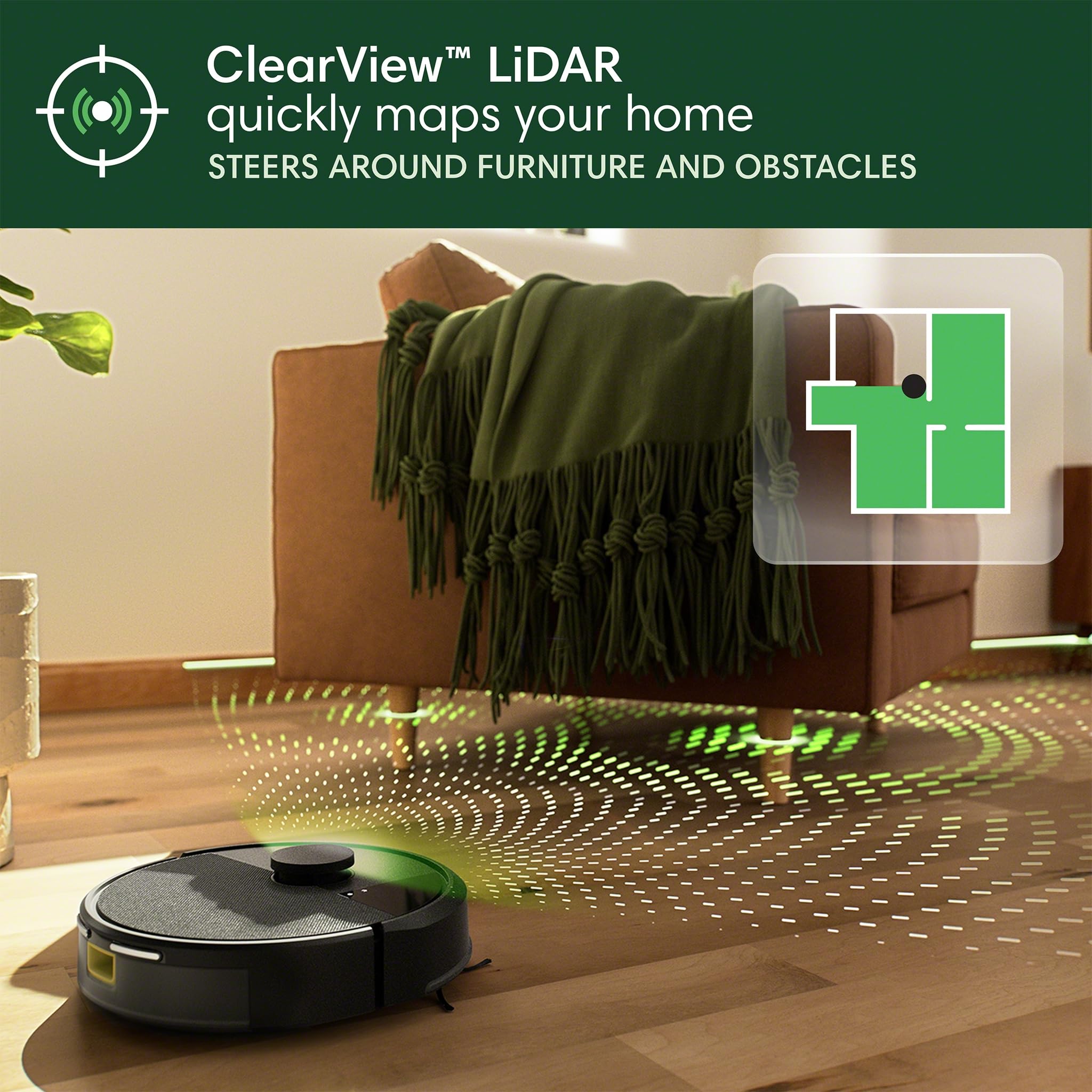 iRobot Roomba 105 sensor LiDAR mapeando habitación para rutas precisas