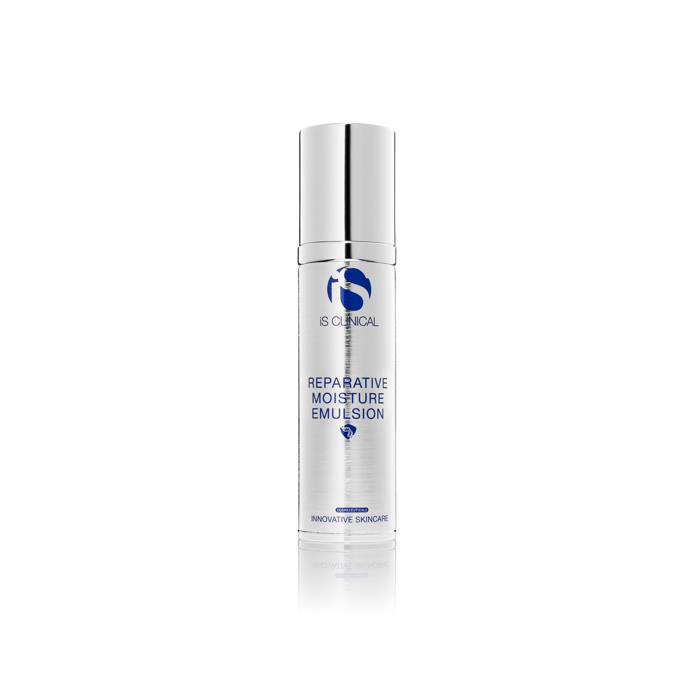 iS CLINICAL envase frontal de Reparative Moisture Emulsion mostrando presentación y beneficios