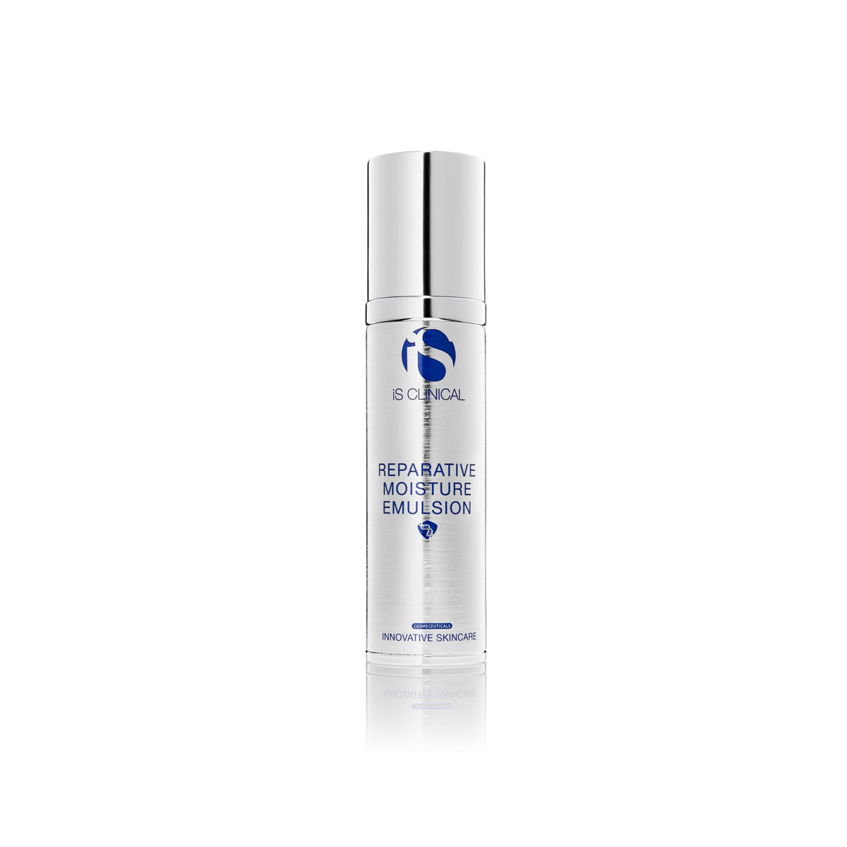 iS CLINICAL envase frontal de Reparative Moisture Emulsion mostrando presentación y beneficios