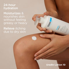 ISDIN Uradin primer plano de la etiqueta señalando urea 10% y dexpanthenol beneficio