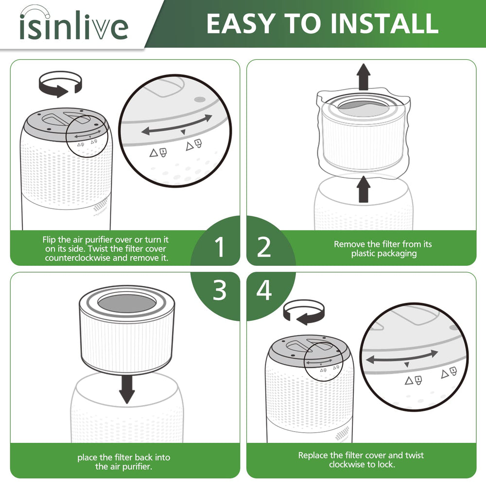 isinlive filtro Core 400S en salón con purificador mostrando aire interior más limpio