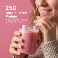 Isopure batido preparado en vaso listo para beber, sabor fresco y cremoso