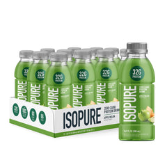 Isopure botella frontal manzana melón mostrando diseño y beneficio refrescante