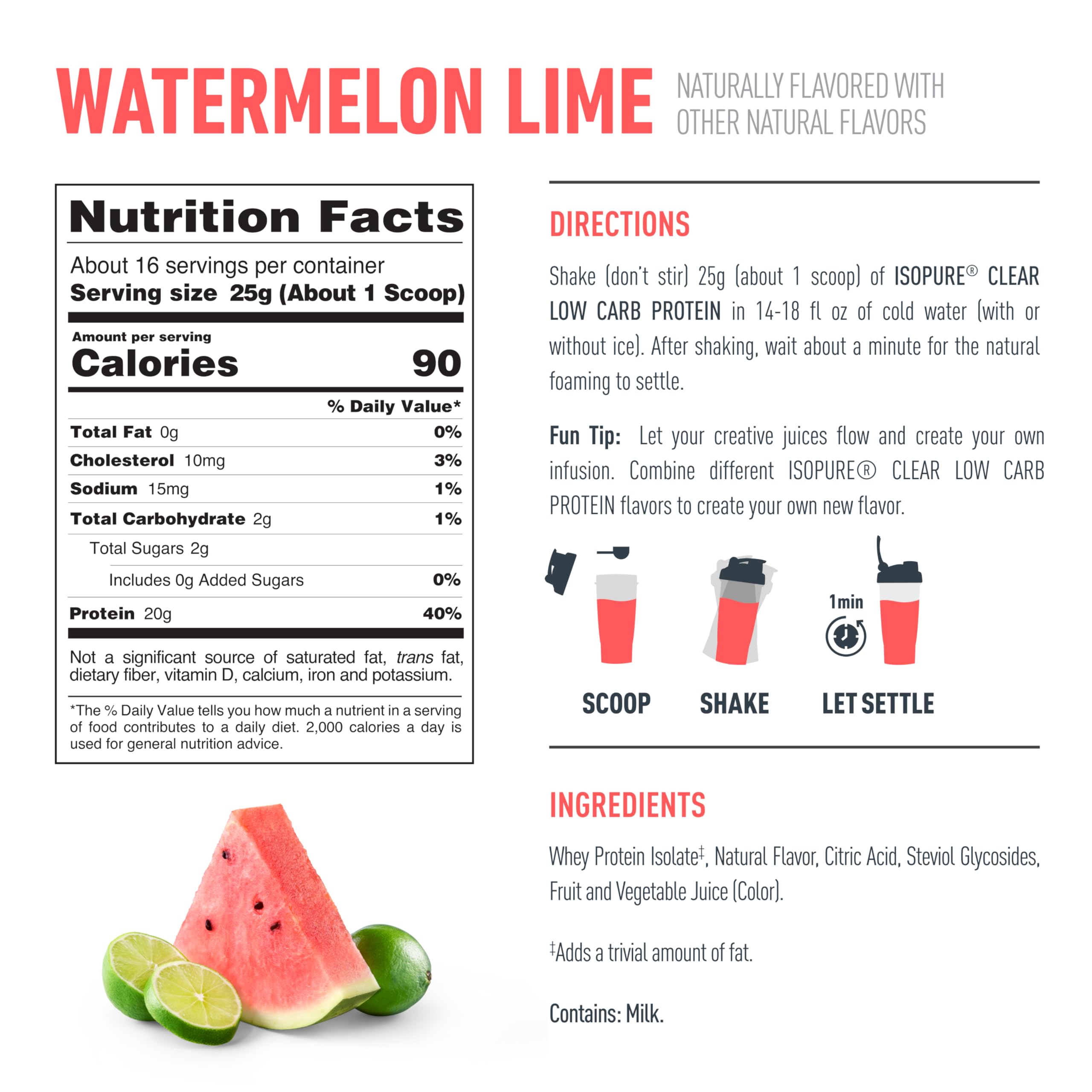 Isopure lista corta de ingredientes, simplicidad y limpieza nutricional