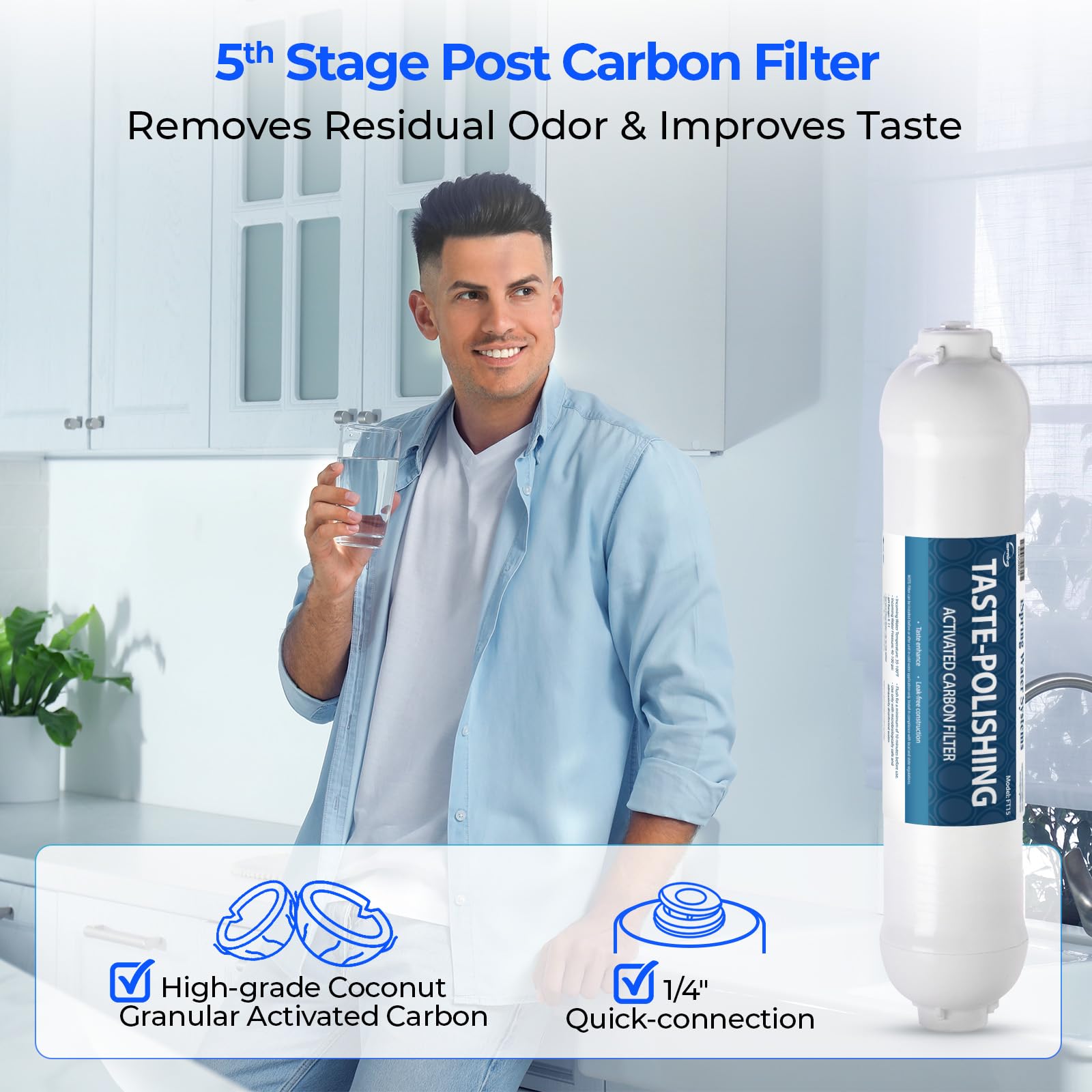 iSpring filtro alcalino en detalle que remineraliza agua para mejor sabor