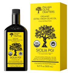 Italian Olive Crafters botella frontal mostrando etiqueta y vidrio protector