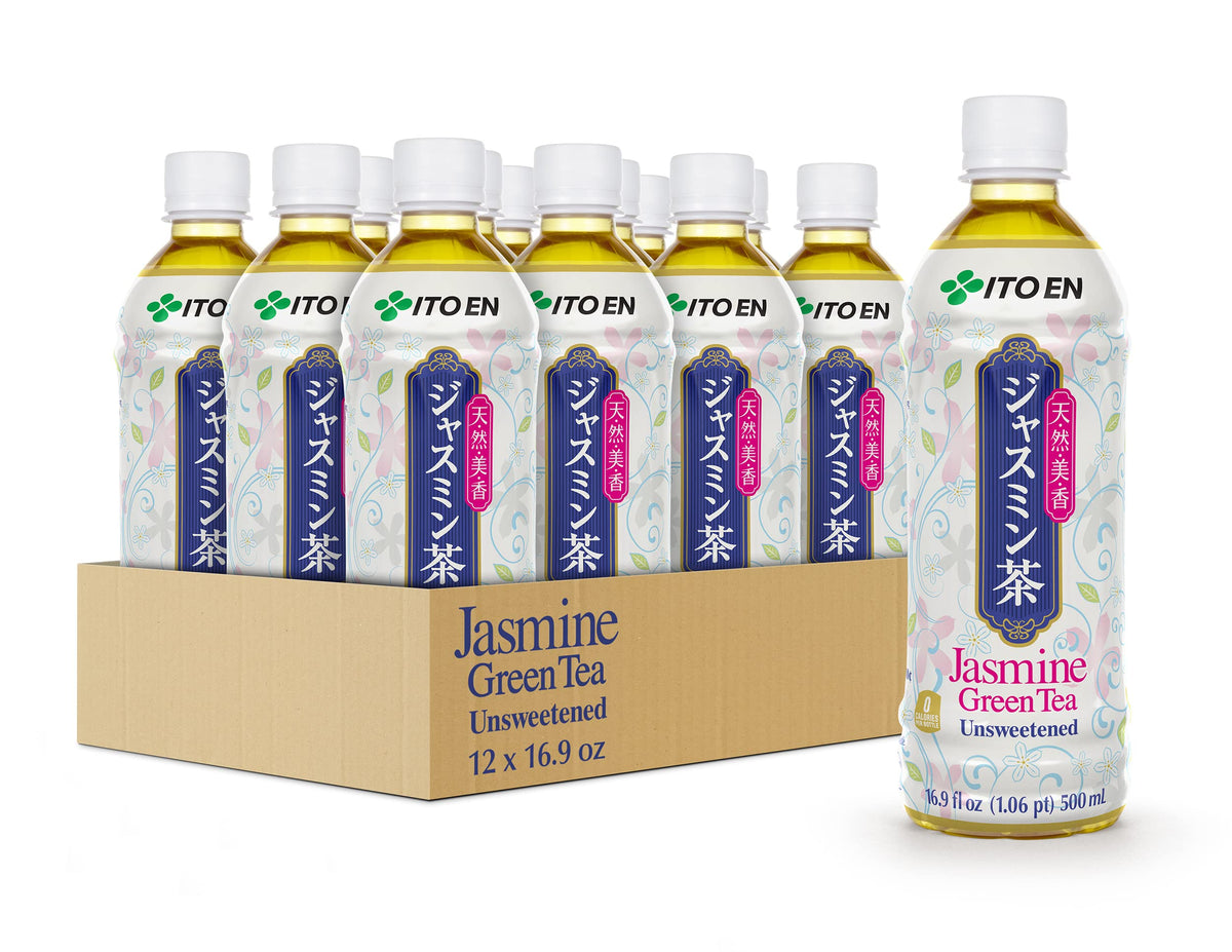ITO EN botella frontal con etiqueta de té verde jazmín, aroma auténtico