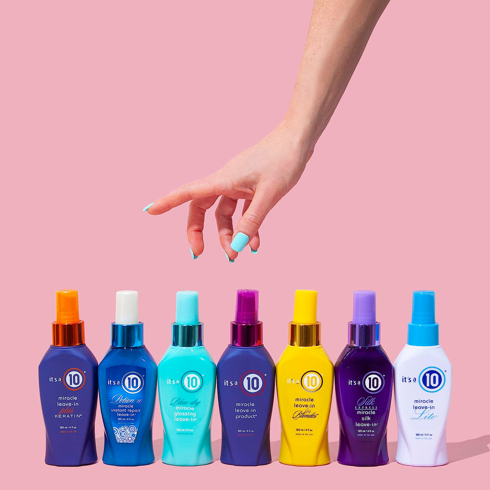 It's a 10 Haircare peinado final con brillo y control del frizz