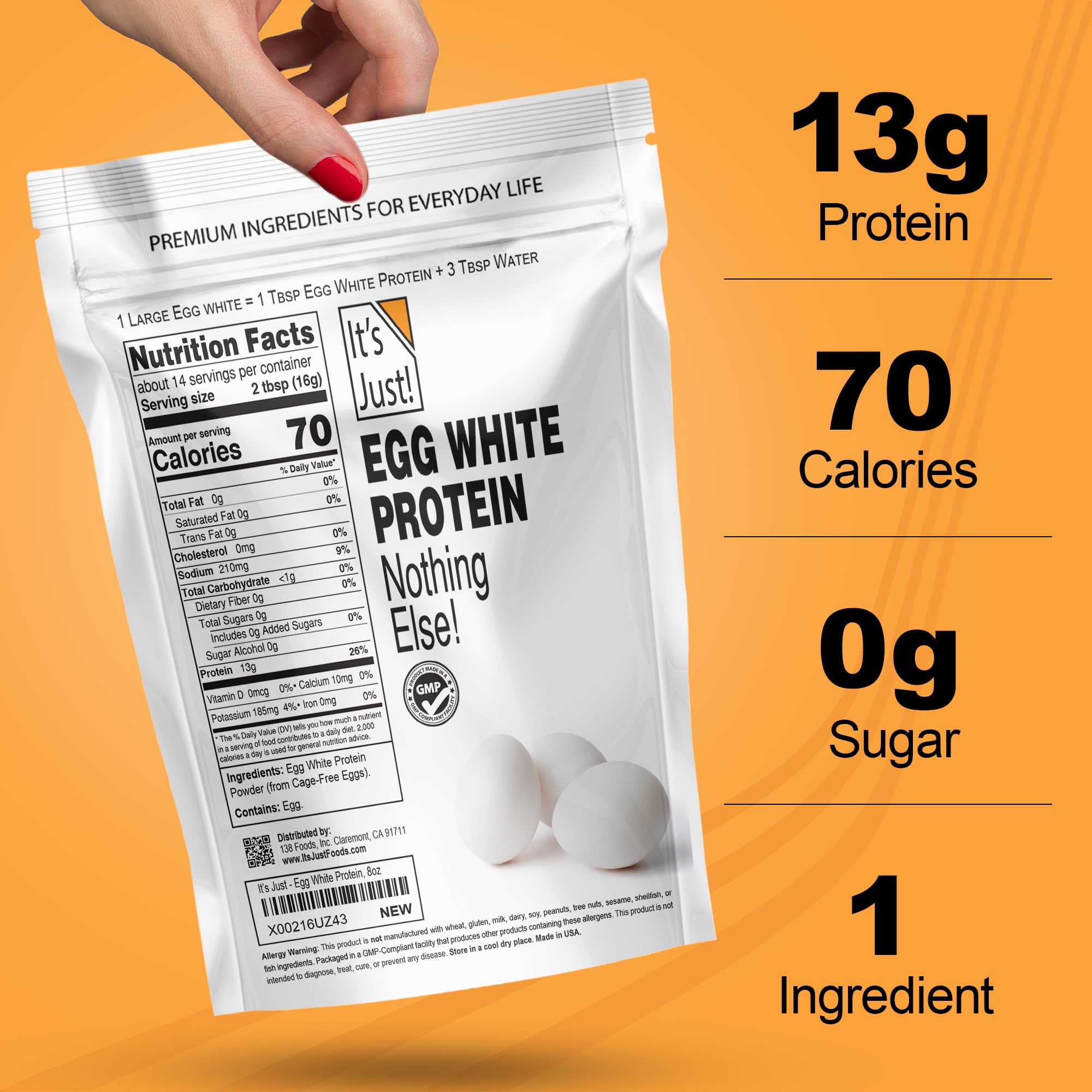 It’s Just! etiqueta nutricional destacando 13 g proteína por porción y sin aditivos