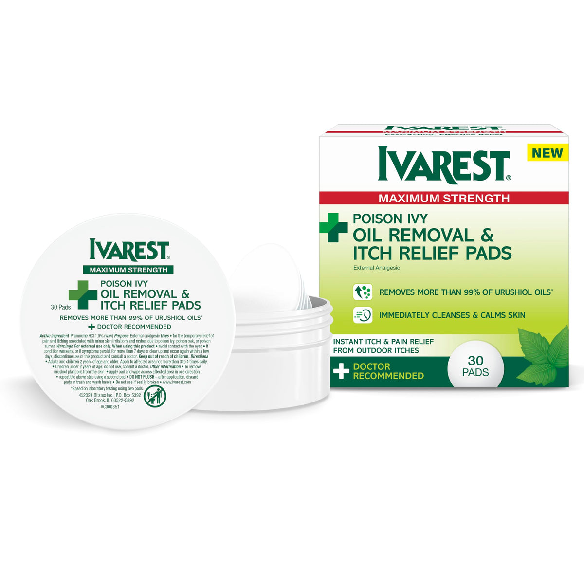 Ivarest frasco frontal mostrando 30 toallitas, solución portátil para picor
