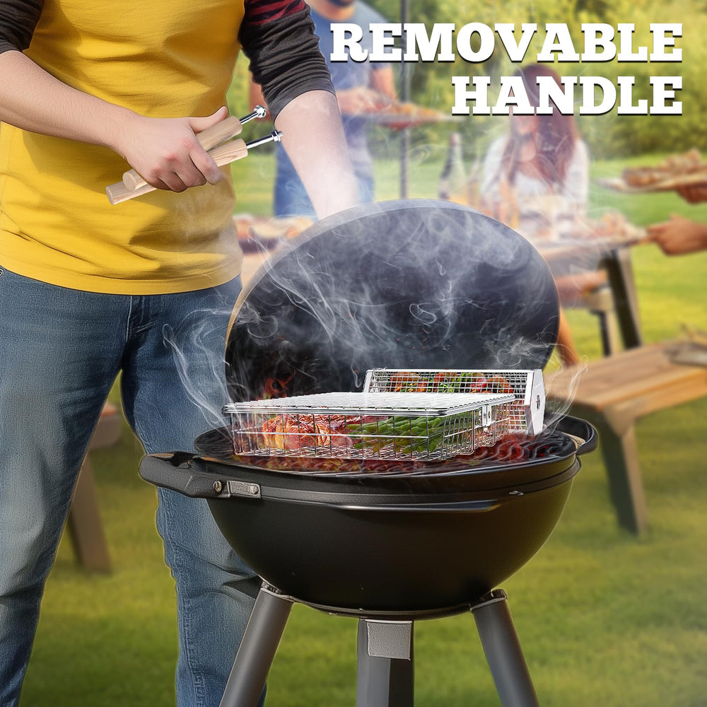 Ivtivfu baskets in use on charcoal grill delivering even sear benefits