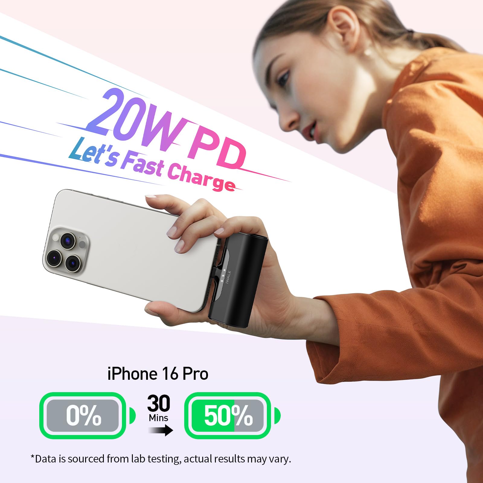 iWALK enfoque en puerto USB-C integrado para conexión sin cables