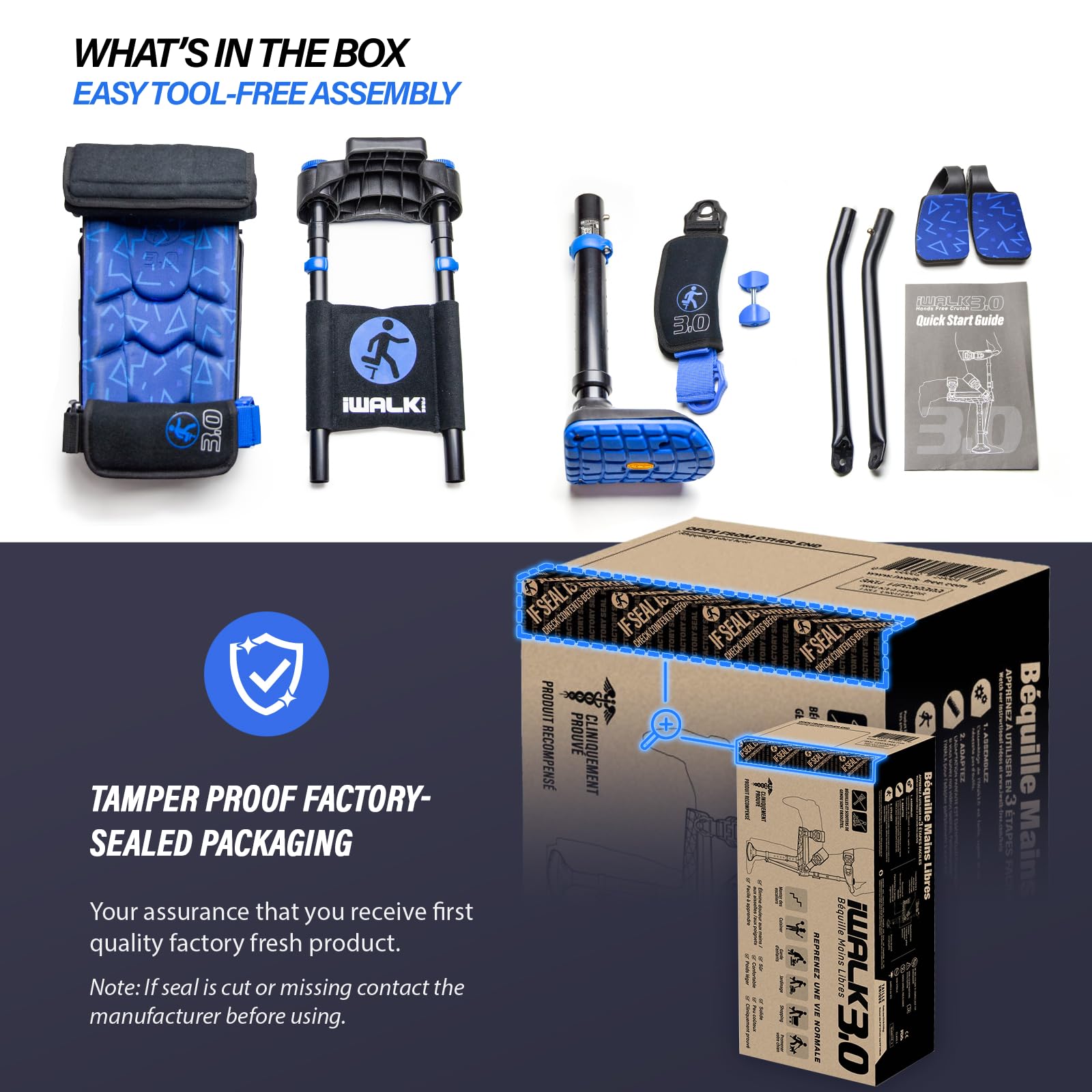iWALKFree accesorios en la caja con instrucciones y soporte incluido