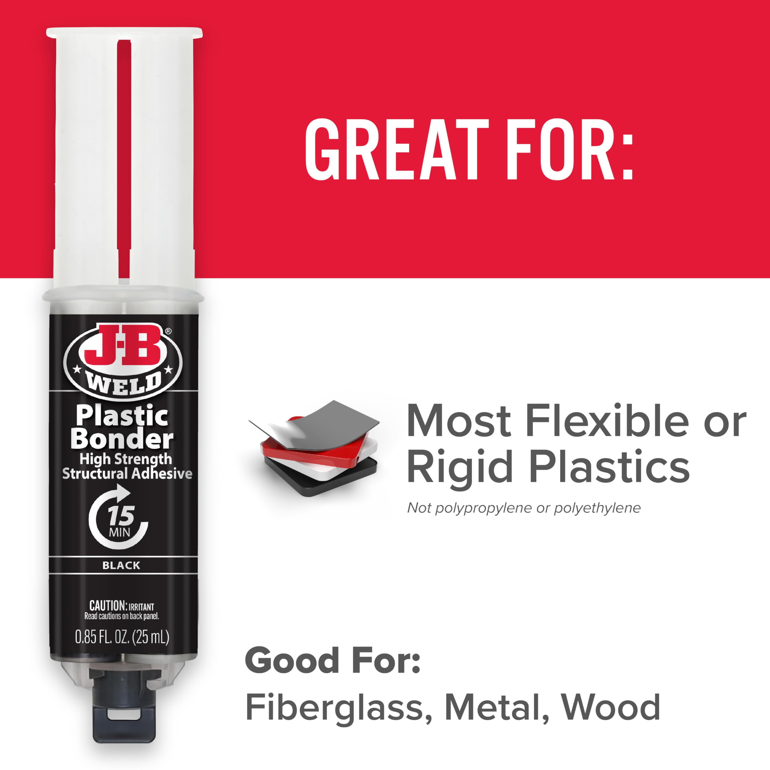 J-B Weld jeringa 25 ml junto a regla para comparar tamaño y precisión