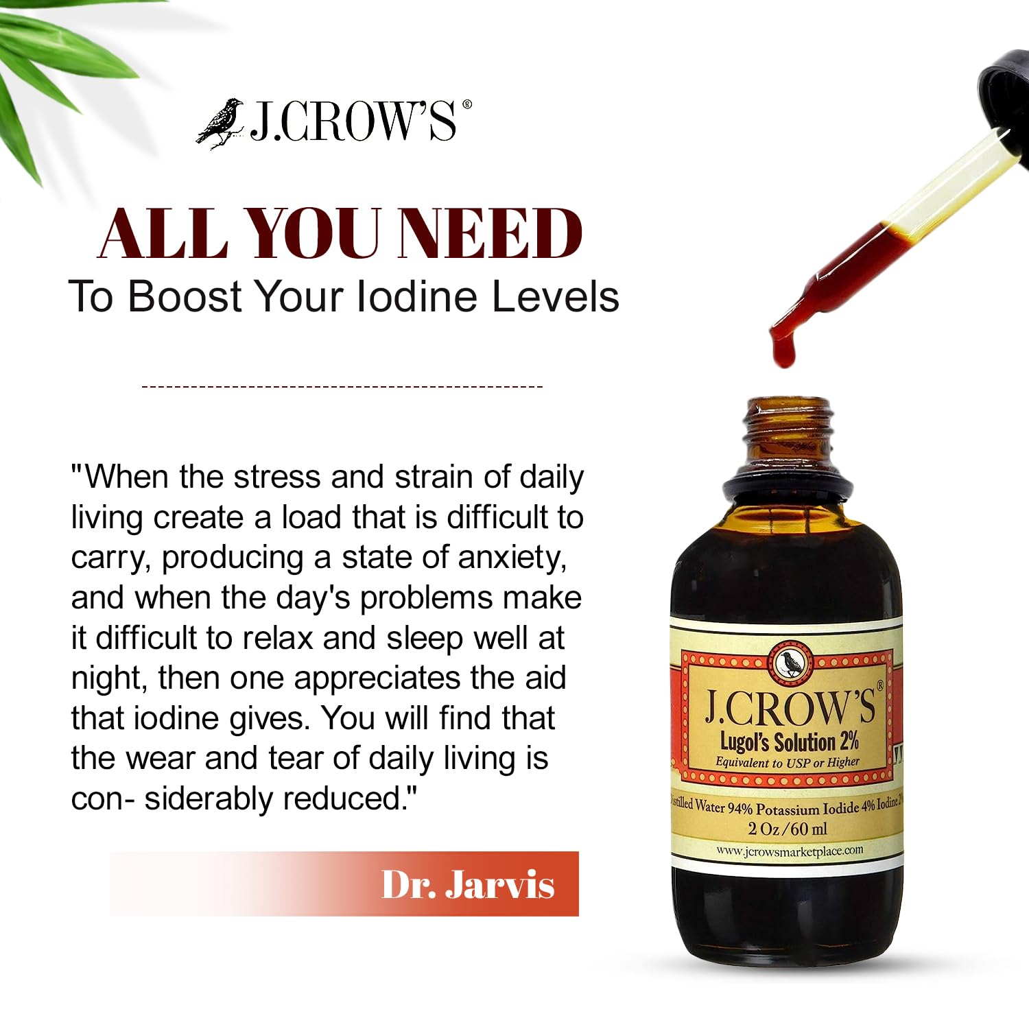 J. CROW'S etiqueta con ingredientes y concentraciones para confianza