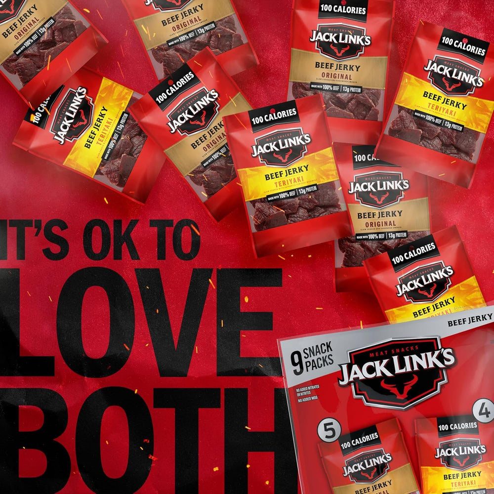 Jack Link's open pouch spilling jerky illustrating ready-to-eat convenience