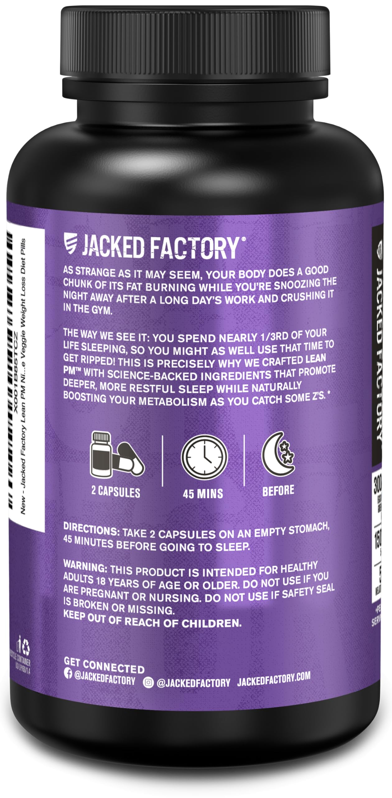 Jacked Factory gráfico comparativo sin cafeína enfatizando uso seguro nocturno