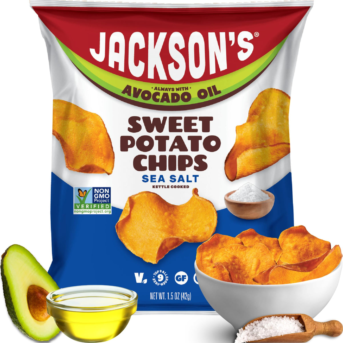 Jackson's front packaging showing 10-count box and sea salt flavor benefits portability