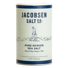 Jacobsen Salt Co. empaque frontal mostrando la sal gruesa y apariencia premium