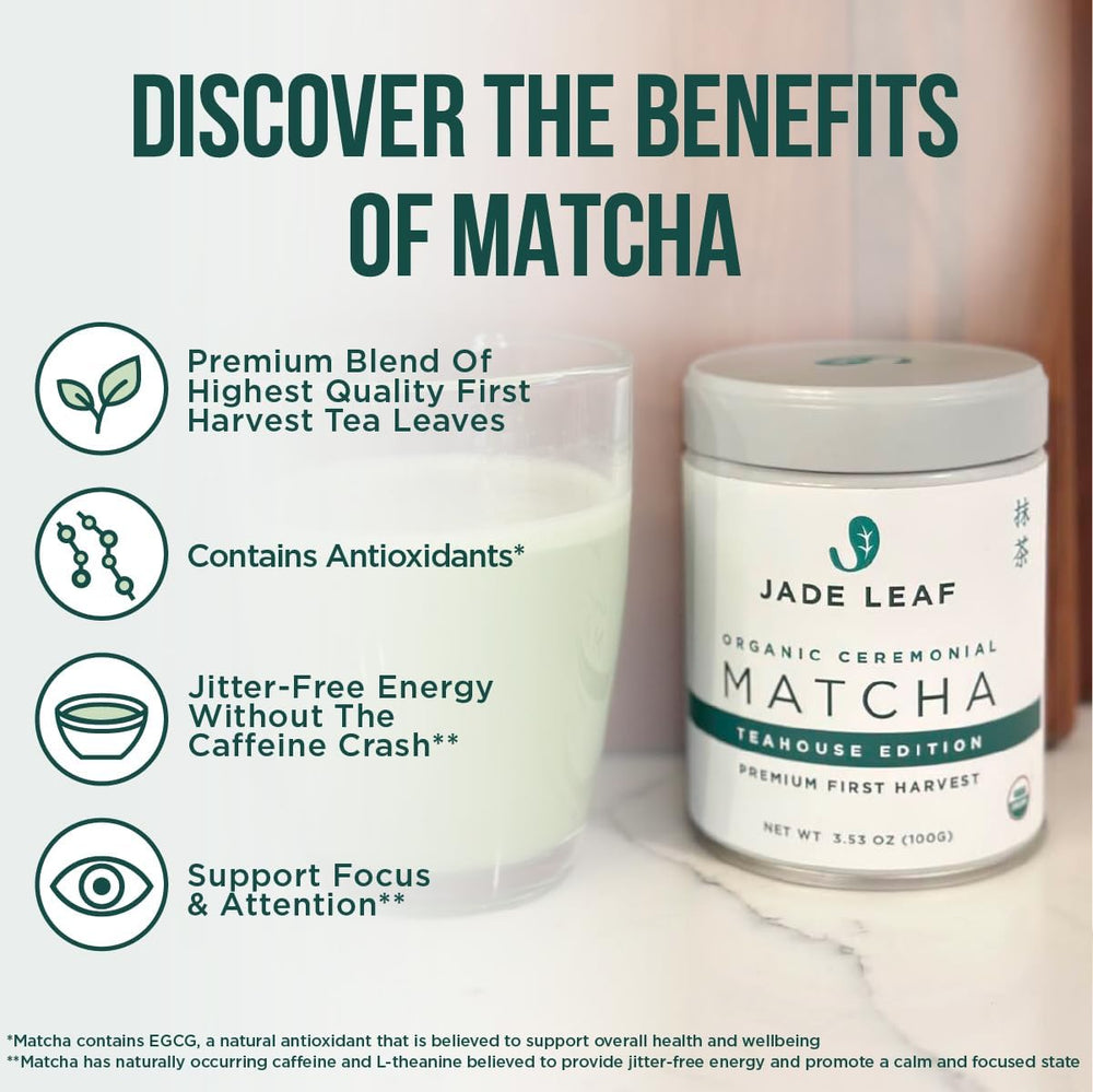 Jade Leaf Matcha bolsa resellable abierta conserva frescura