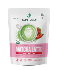 Jade Leaf Matcha frasco frontal mostrando etiqueta y beneficio orgánico