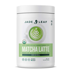 Jade Leaf Matcha tarro frontal mostrando el envase y raciones