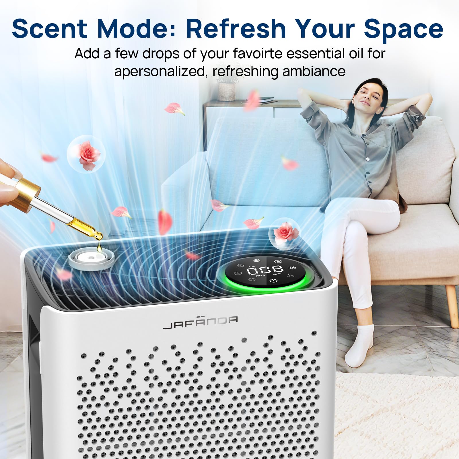 Jafanda Air junto a persona para comparar tamaño y portabilidad