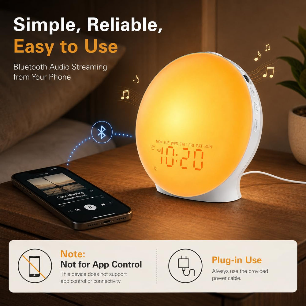 JALL escena de dormitorio con luz y sonido para despertarse suave